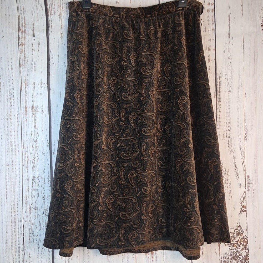Vintage 80s‎ F.A. CHATTA 10 Brown Paisley Velvet Midi Skirt Dark Academic